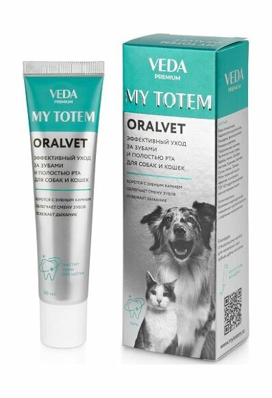 VEDA MY TOTEM Oralvet - Гель для зубов и полости рта для собак и кошек, способствует удалению зубного камня и налёта, осветляет эмаль зубов, снимает покраснение дёсен, 40 мл