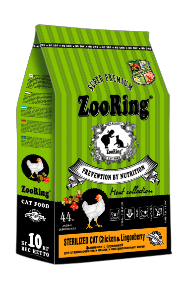 ZooRing Sterilized Cat Chicken & Lingonberry - Сухой корм для стерилизованных кошек, Цыпленок с брусникой