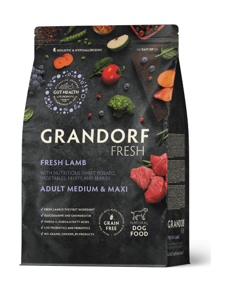 Grandorf Fresh Dog Lamb Med&Maxi - Сухой корм для взрослых собак средних и крупных пород, чувствительное пищеварение или склонность к аллергии, с ягненком и бататом