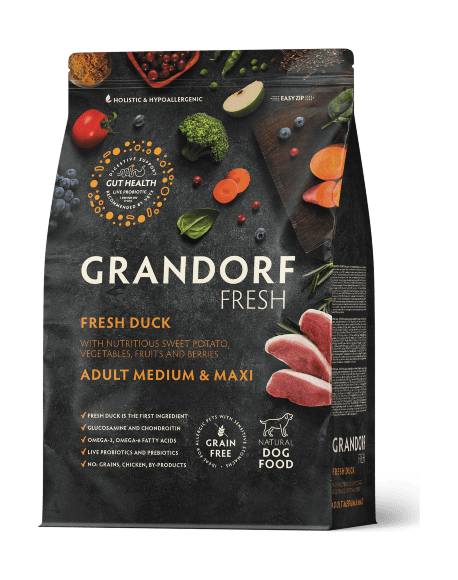 Grandorf Fresh Dog Duck Med&Maxi - Сухой корм для взрослых собак средних и крупных пород, диетическая формула для особо аллергичных собак, с уткой и бататом