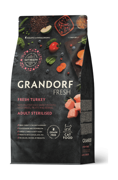 Grandorf Fresh Cat Turkey Sterilised - Сухой корм для стерелизованных кошек, диетическая формула для особо аллергичных кошек, с индейкой и бататом