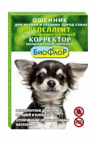 БиоФлор - Ошейник репеллентный для собак мелких и средних пород от насекомых и клещей, корректор неприятных запахов с освежающим ароматом мяты, 40см