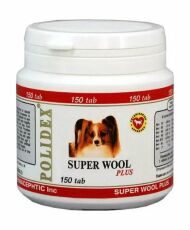 Polidex - Кормовая добавка для собак Супер Вул плюс, для улучшения состояния кожи, шерсти и когтей, профилактики дерматитов