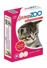 ДокторZOO - Мультивитаминное лакомство для котят "ЗДОРОВЫЙ КОТЕНОК", с кальцием, 120 табл., 6 шт. в упаковке 