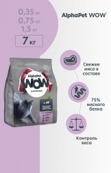 AlphaPet Wow - Сухой корм для взрослых домашних котов и кошек, с Уткой и Потрошками