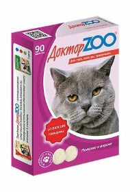 ДокторZOO - Мультивитаминное лакомство для кошек со вкусом говядины, с биотином, 90 табл., 6 шт. в упак.