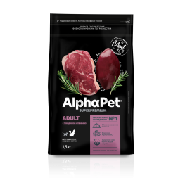 AlphaPet СуперПремиум - Сухой корм для взрослых кошек, с Говядиной и Печенью