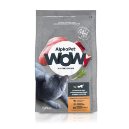 AlphaPet Wow - Сухой корм для взрослых стерилизованных котов и кошек, с Индейкой и Потрошками