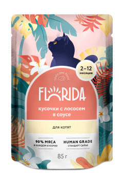 Florida - Паучи для котят, Кусочки с Лососем в соусе, 85 гр