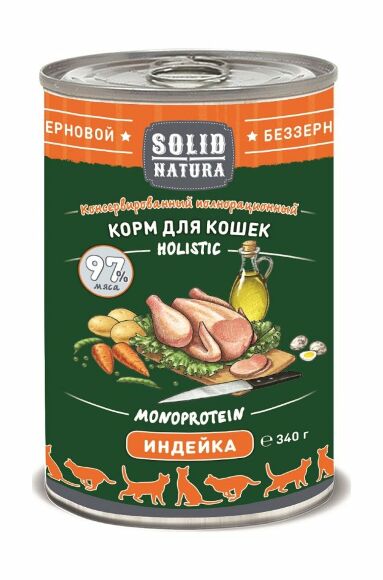 Solid Natura Holistic - Корм консервированный для кошек, беззерновой, Индейка, 340г