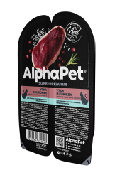 AlphaPet СуперПремиум - Консервы для взрослых кошек, с чувствительным пищеварением, с Уткой и Клюквой в соусе 80 гр