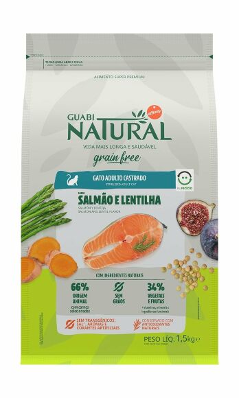 57661.580 Guabi Natural Gato Adulto Castrado Grain Free - Syhoi korm dlya vzroslih sterilizovannih koshek, bezzernovoi, Losos i chechevica kypit v zoomagazine «PetXP» Guabi Natural Gato Adulto Castrado Grain Free - Сухой корм для взрослых стерилизованных кошек, беззерновой, Лосось и чечевица