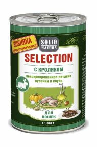 Solid Natura Selection - Корм консервированный для кошек, С кроликом, кусочки в соусе, 340г